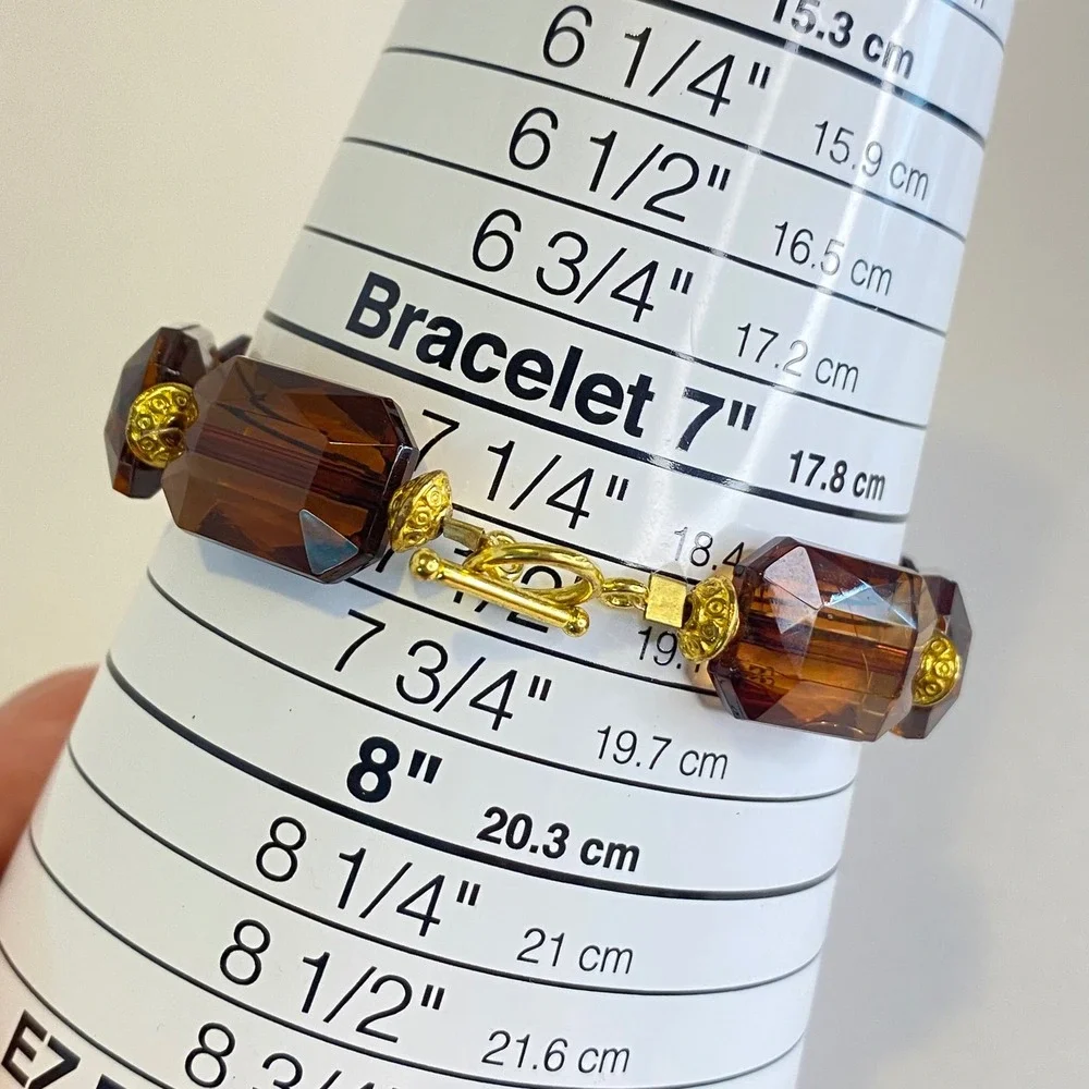 Honey Brown Root Beer Chunky Faceted Acrylic Bead Bracelet Gold Tone Autumn Fall